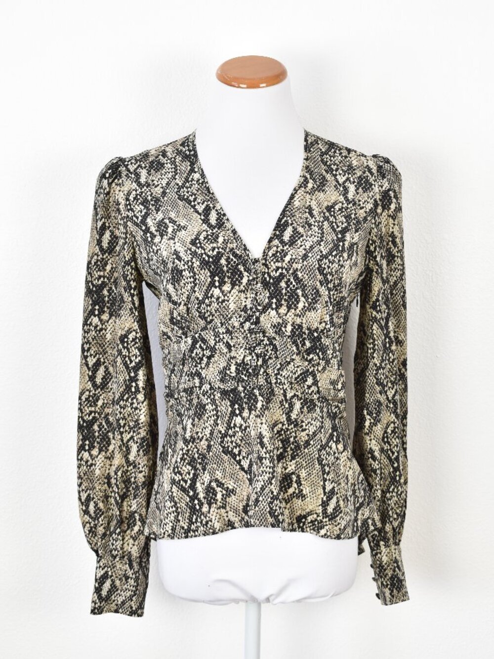 Veronica Beard Thea Snake Print Silk Blouse Peplum - 4